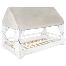 The bed with the fabric cover and the curtains, 160x80cm + barriers